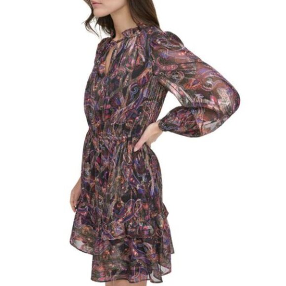 Vince Camuto Metallic Chiffon Fit & Flare Dress Size 6 - Picture 1 of 7